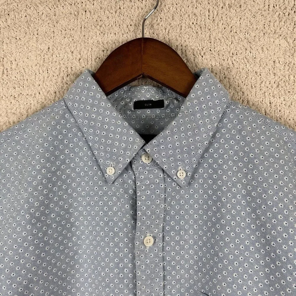 J. Crew Shirt Mens L Blue Floral Oxford Slim Button Up Long Sleeve Preppy Pocket